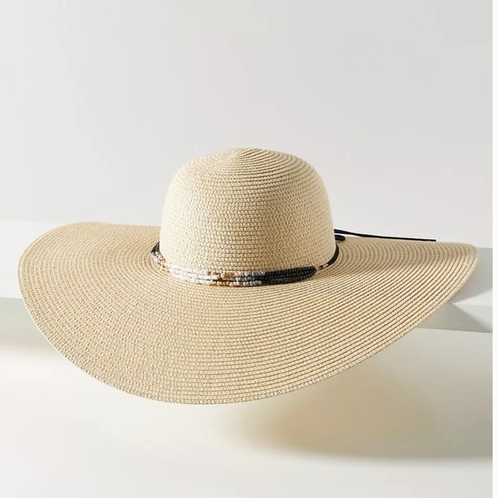 🆕 Anthropologie Bead-Trimmed Paper Sun Hat - Picture 4 of 7